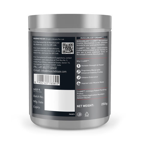 MuscleBlaze Mirconised Creatine Monohydrate CreAMP Powder (Citrus Blast, 62 Servings)