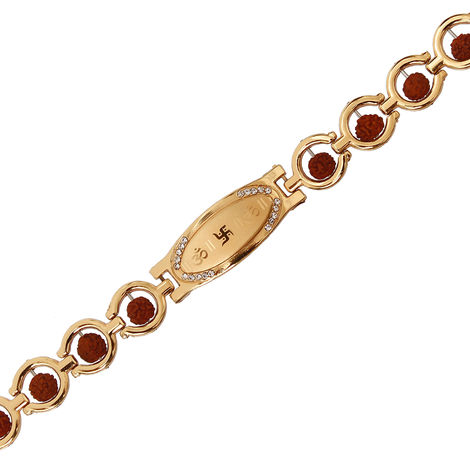 Religious Brown & Golden Om, Swastik Symbol, Rudraksha Designer Bracelet Rakhi for Brother & Roli Chawal Pack (eCraftIndia)