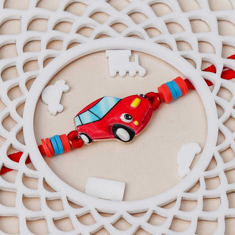 Kids Cartoon Car Rakhi for Brother, Bhai, Bhaiya with Roli Chawal Pack (eCraftIndia)