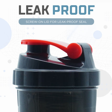 Solara Tritan Protein Shaker Bottle for Gym with Two Layer Extra Storage | Black and Red - 900 ml