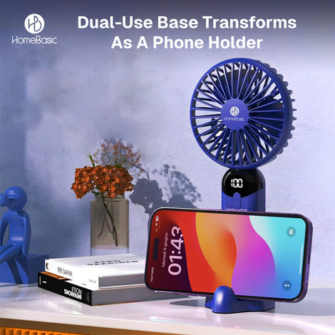 HomeBasic Air Swirle USB Portable Fan, 4500RPM, 2 in 1 Design, 6 Speed modes, LED Display, Blue