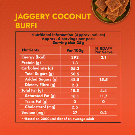 Sweet Karam Coffee Jaggery Coconut Burfi - No Preservatives