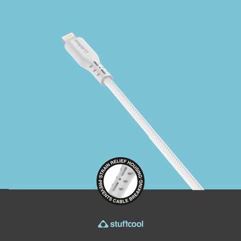 Stuffcool Alto TYpe-C To Lightning Charging Cable - White | Braided and Fast Charging | Super Flexible