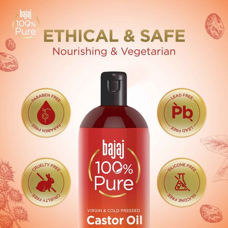 Bajaj 100% Pure Castor Oil - Virgin & Cold Pressed Oil For Lustrous Shiny Hair & Moisturized Skin Hair Oil