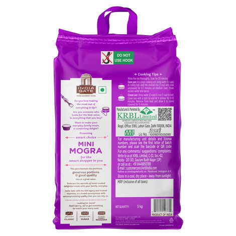 India Gate 1 Cup Serves 5 Mini Mogra Basmati Rice | Aged Rice | Smart Choice