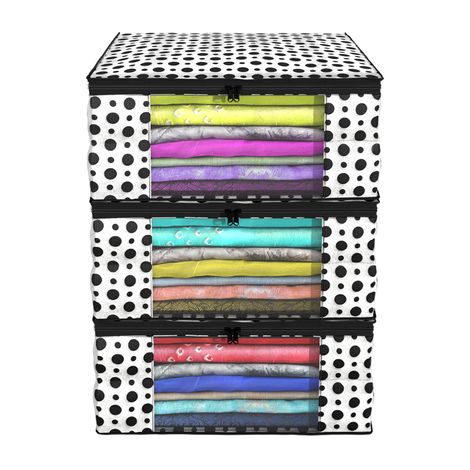 Kuber Industries (Pack of 3) Polka Dots Zip Clothes Organizer For Saree | Wardrobe|Black and White