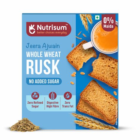 Nutrisum Whole Wheat Rusk - No Added Sugar- Jeera And Ajwain