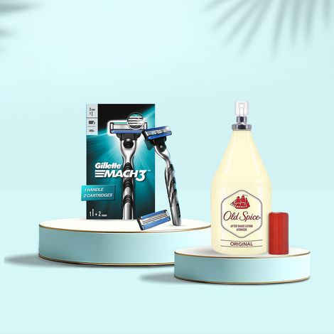 Gillette Mach3 Men'S Razor With 2 Cartridges (1pc) & Old Spice Original Atomizer After Shave Lotion (150ml) Combo