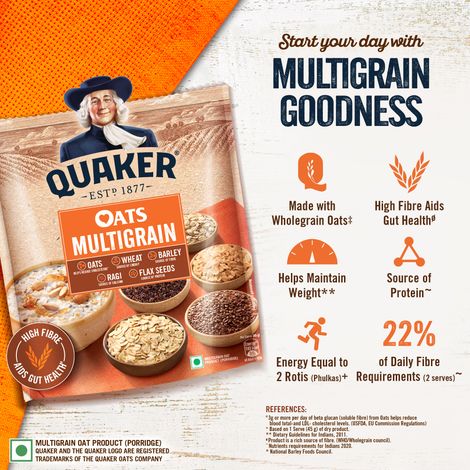 Quaker Oats Multigrain 600G Rolled Oats Wholegrain High Protein & Fibre Dalia Porridge