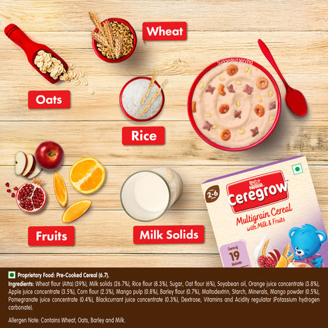 Nestle Ceregrow Multigrain Milk & Fruits Cereal | With Iron, Protein, Calcium, and 19 Nutrients