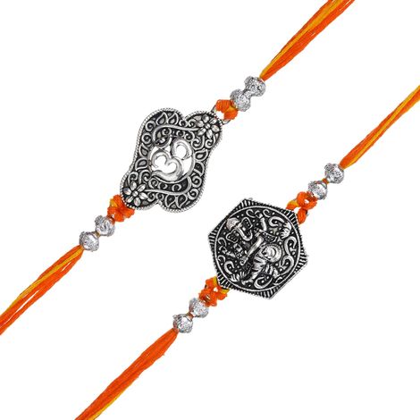 Religious Lord Ganesha, Om Symbol Religious Rakhis for Brothers & Roli Chawal Pack (eCraftIndia) Set of 2