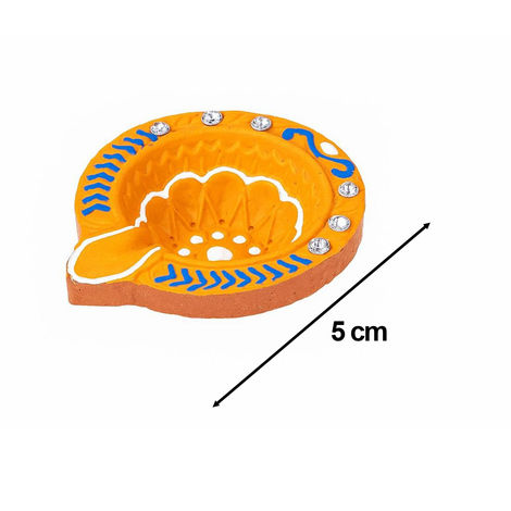 Alpha Decorative Diya | Multicolour | Floral | Designer Clay Diya | Pack Of 6 | Tota