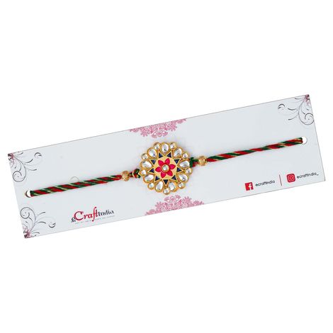 Floral Multicolor Designer Kundan Rakhi for Brother with Roli Chawal Pack (eCraftIndia)