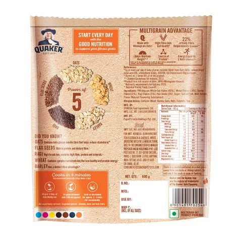 Quaker Oats Multigrain 600G Rolled Oats Wholegrain High Protein & Fibre Dalia Porridge