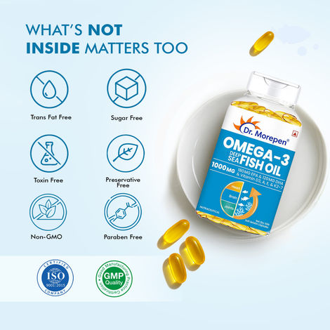 Dr. Morepen Omega-3 Fish Oil 1000mg Capsules with Vitamin A,E & D3 No Fishy Burps