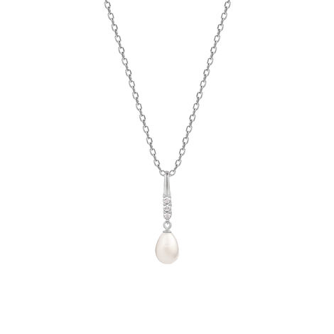 GIVA Silver Drop Of Pearl Pendant With Link Chain