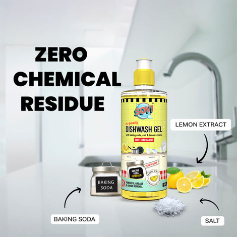 Sovi Eco-Friendly Dishwash Liquid With Baking Soda - Salt And Lemon Extract | Lemon Juicy