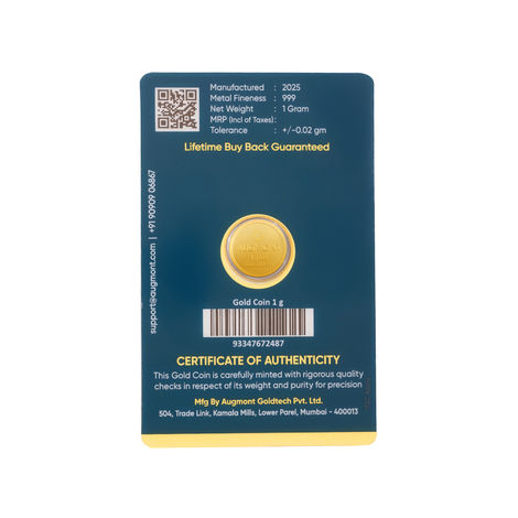 Lakshmi Ganesh Pure Gold Coin | 24 Karat 999 Pure Gold Coin | 1 g | Augmont