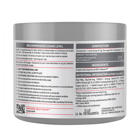 MuscleBlaze Mirconised Creatine Monohydrate CreAMP Powder (Unflavoured, 32 Servings)