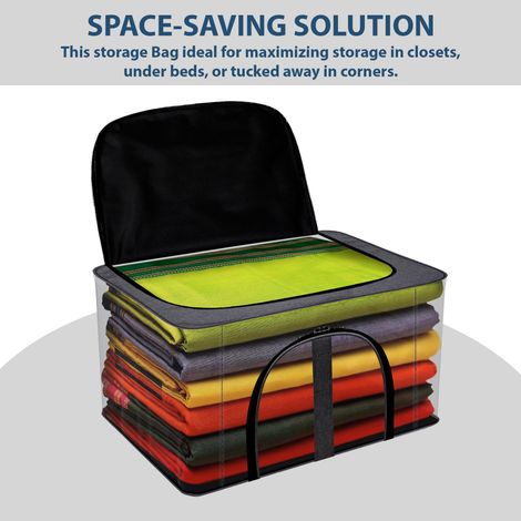 Kuber Industries PVC Transparent Cloth Storage Bag With Handle|Khadi U Zip|Dark Grey