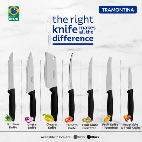 Tramontina Plenus Stainless Steel Tomato Knife/, 12cm/4.7 inch | Black | Micro-Serrated Edge/Wavy/Serrated Edge Knife | Polypropylene Handle | Dishwasher Safe | 5 Year Warranty | Made in Brazil