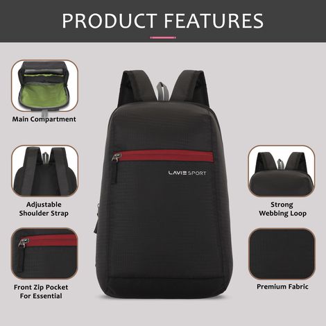 Lavie Sport Unisex Solid Polyester 11 L Casual Backpack | Black - S