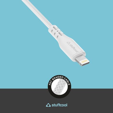 Stuffcool Alto TYpe-C To Lightning Charging Cable - White | Braided and Fast Charging | Super Flexible