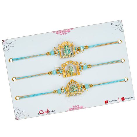 Religious Om Ganesha Krishna Designer Rakhis with Roli Chawal Pack | Rakhi for Brother Bhaiya Bhai Bhabhi Kids (eCraftIndia) Set of 3