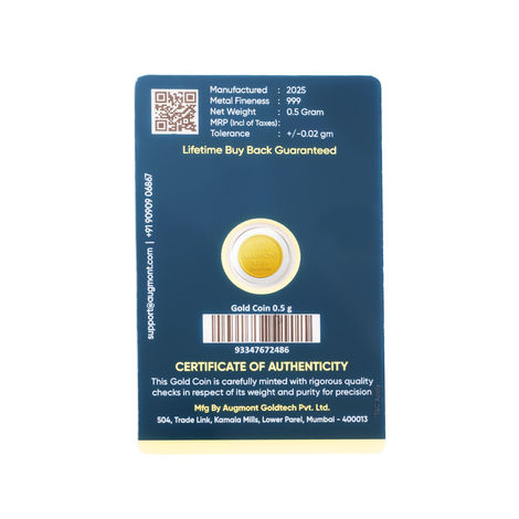 24 Karat 999 Pure Gold Coin | 0.5 g | Augmont