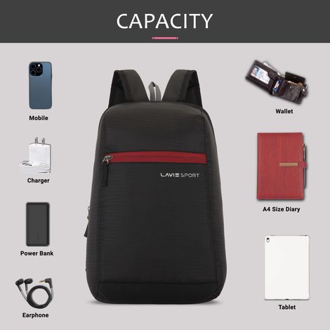 Lavie Sport Unisex Solid Polyester 11 L Casual Backpack | Black - S