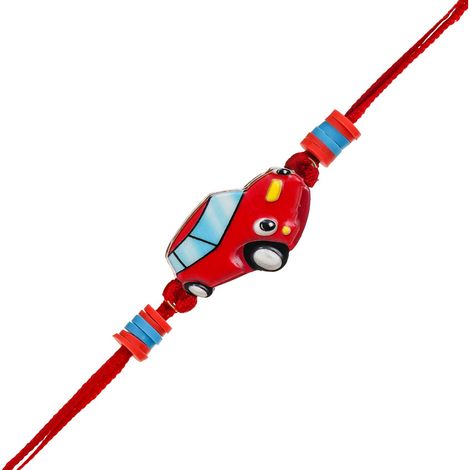 Kids Cartoon Car Rakhi for Brother, Bhai, Bhaiya with Roli Chawal Pack (eCraftIndia)