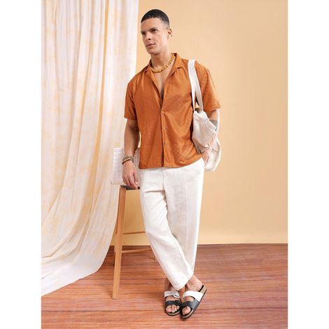The Indian Garage Co Men's Relaxed Fit Solid Casual Shirts | Brown - S