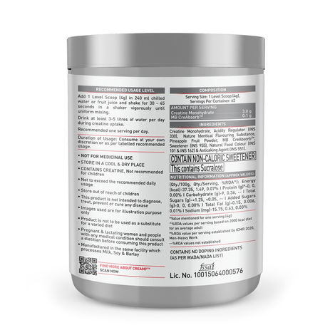 MuscleBlaze Mirconised Creatine Monohydrate CreAMP Powder (Citrus Blast, 62 Servings)