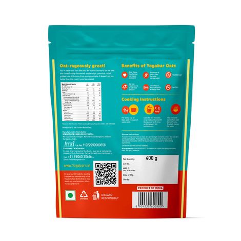 Yoga Bar  Rolled Oats 400g Pouch | Premium Golden Rolled Oats, Gluten Free Oats with High Fibre