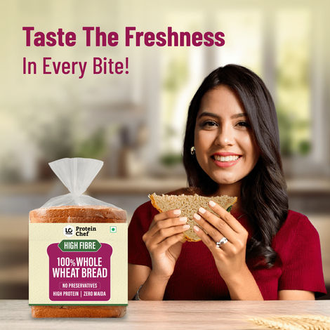 Protein Chef High Fibre 100% Whole Wheat Bread (Zero Maida) - Atta Bread Made MP Sharbati Wheat