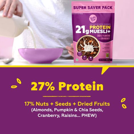 Yoga Bar Super High Protein Muesli | With Probiotics and Whey | No Refined Sugar | Choco Almond