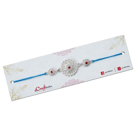 Floral Silver Rakhi for Brother with Roli Chawal Pack (eCraftIndia)