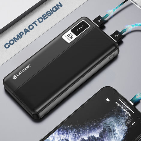 Lapcare Blaze 10000Mah Wired Power Bank | Dual USB Port + PD 22.5W Fast Charging USB Type-C Input | Led Indicator | Light Weight | Compact & Slim Design | Made in India - Black