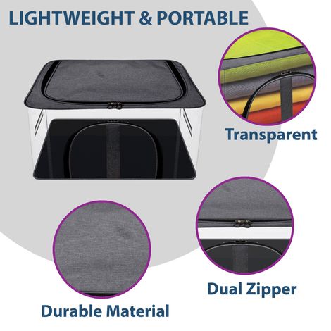 Kuber Industries PVC Transparent Cloth Storage Bag With Handle|Khadi U Zip|Dark Grey