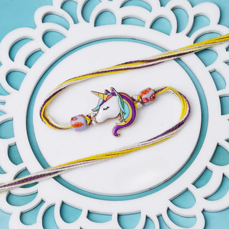 Kids Unicorn Rakhi for Bhai, Bhaiya with Roli Chawal Pack (eCraftIndia)