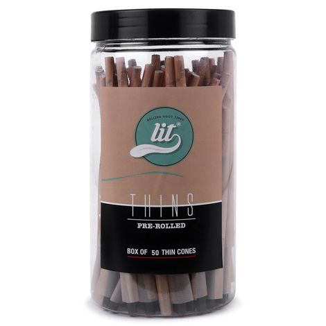 LIT Thins 50 Pre Rolled Cones Jar Brown