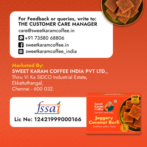 Sweet Karam Coffee Jaggery Coconut Burfi - No Preservatives
