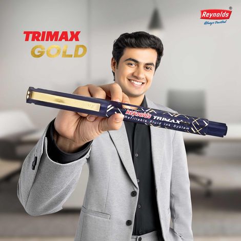 Reynolds Trimax Gold Roller Ball Pen Set (1 Blue Pen; Premium Pen For Professional)