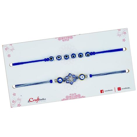 Evil Eye Floral Rakhis for Bhaiya, Bhai, Bhabhi and Kids with Roli Chawal Pack (eCraftIndia) Set of 2