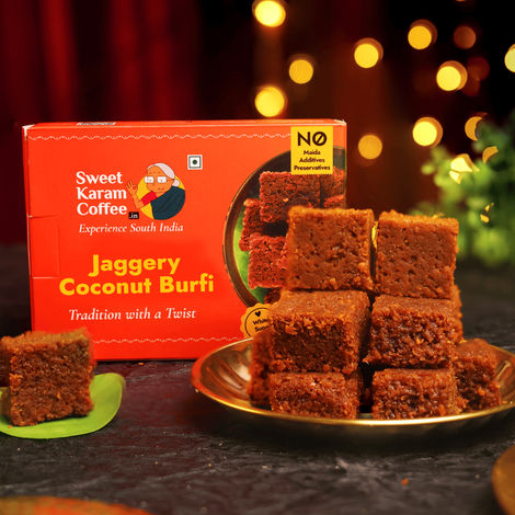 Sweet Karam Coffee Jaggery Coconut Burfi - No Preservatives