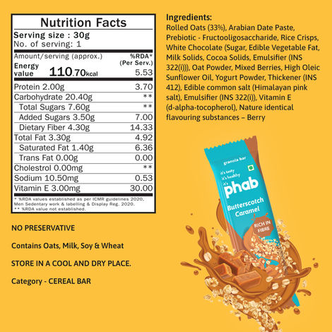 Phab Granola Bar Butterscotch Caramel