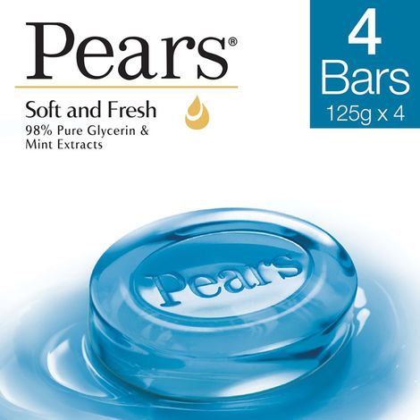Pears Soft & Fresh Bathing Bar with 98% Pure Glycerine & Mint Extracts - For Fresh Glow
