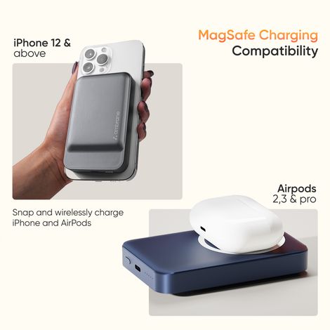 Ambrane 10000 mAh Magsafe Fast Wireless Charging Power Bank for All Qi Enabled Devices (Prime, Blue)