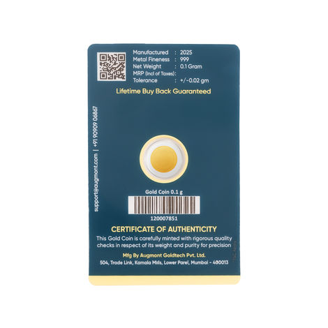 24 Karat 999 Pure Gold Coin | 0.1 g | Augmont