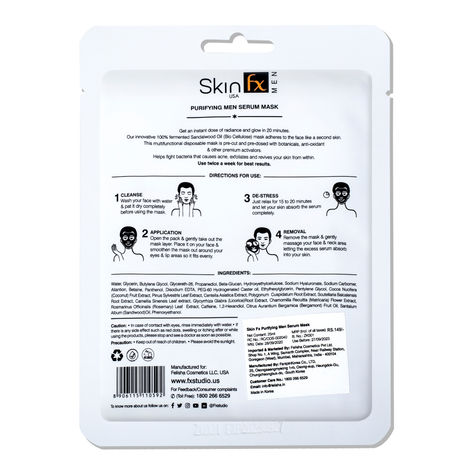 Skin Fx Purifying Men Sheet Mask, Face Mask for Instant Hydration